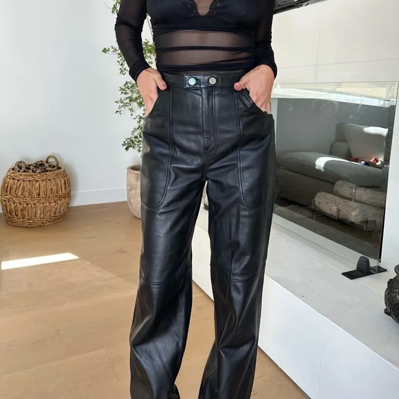 REVOLVE GRLFRND BLACK VEGAN LEATHER HIGHWAIST PANTS size 26